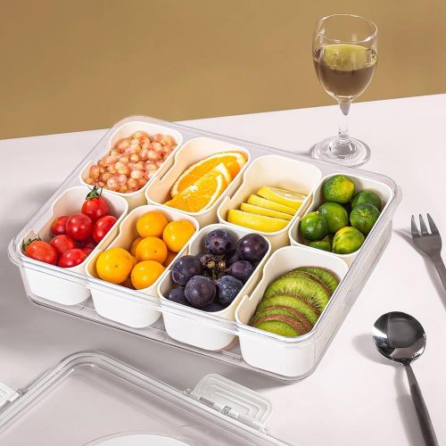 Snack Box Container, Divided Serving Tray with Lid and Handle Snackle Box Container, Snack Organizer for Adults Fruit Tray, Veggie Tray, Perfect for Party, Entertaining - Image 2