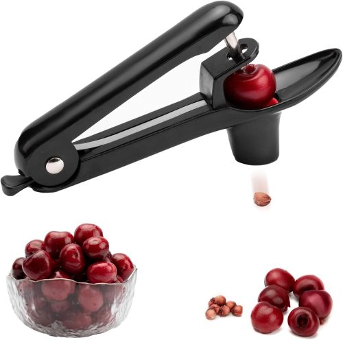 Cherry Pitter - Ordekcity Stainless Steel Cherries Corer Pitter Tool with Hand-held Push Design, Save Time & Space for Making Cherry Jam with Lock Design(Black)