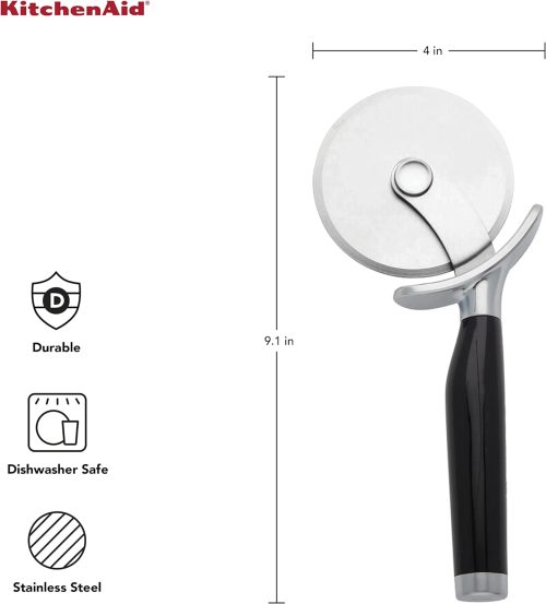 KitchenAid Classic Pizza Wheel with Sharp Blade For Cutting Through Crusts, Pies and More, Built In Finger Guard for Safety and Comfort Grip to Protect Fingers, Dishwasher Safe, 9-Inch, Black - Image 3