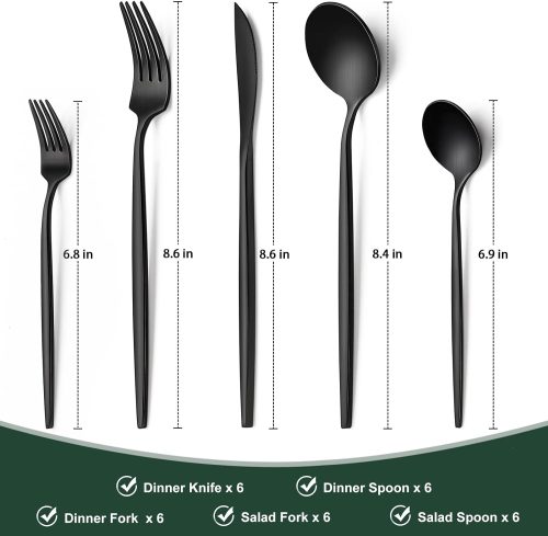 Matte Black Silverware Set 30 Piece, Wildone Stainless Steel Flatware Set Service for 6, Cutlery Utensil Sets for Home Restaurant, Include Knife Fork Spoon Set, Dishwasher Safe - Image 3