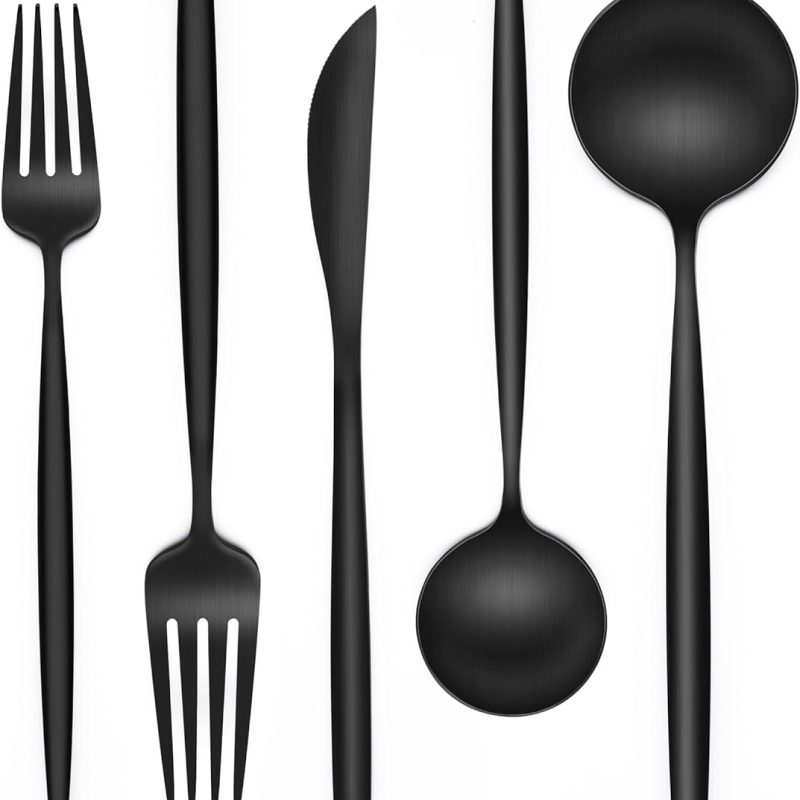 Matte Black Silverware Set 30 Piece, Wildone Stainless Steel Flatware Set Service for 6, Cutlery Utensil Sets for Home Restaurant, Include Knife Fork Spoon Set, Dishwasher Safe