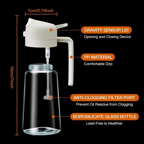 Oil Sprayer for Cooking, 2 in 1 Olive Oil Dispenser Bottle for Kitchen, 16oz/470ml Premium Glass Oil Bottle, Food-grade Oil Mister for Air Fryer, Salad, Frying, BBQ (Creamy White) - Image 2