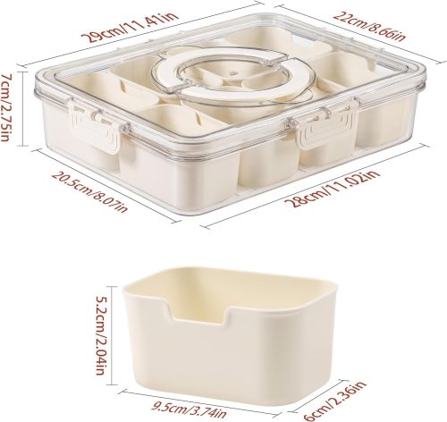 Snack Box Container, Divided Serving Tray with Lid and Handle Snackle Box Container, Snack Organizer for Adults Fruit Tray, Veggie Tray, Perfect for Party, Entertaining - Image 3