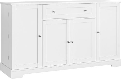 Buffet Cabinet with Storage, Modern Kitchen Buffet Sideboard with Drawer, Wood Coffee Bar Cabinet with Adjustable Shelves, Kitchen Storage Cabinet for Living Room, White - Image 2