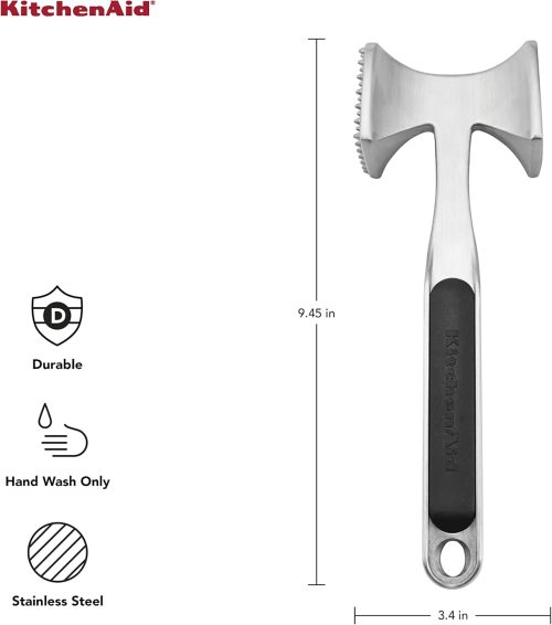KitchenAid Gourmet Multi Sided Meat Tenderizer for Pounding Meats, Nuts, Shellfish, ect, Hang Hole for Easy Storage, Hand Wash, One Size, Black - Image 3