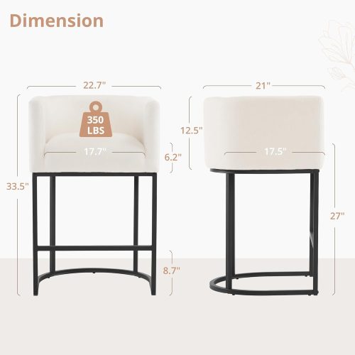 LUE BONA 27" H Counter Height Bar Stools Set of 3, Modern Barrel Counter Stools with Backrest and Arms, Black Metal Frames, Linen Fabric Upholstered Accent Barstools for Kitchen Island, Beige - Image 3