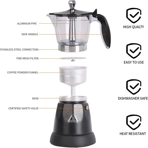 Cuban Coffee Maker, 6 Cup Electric Espresso Coffee Maker, 300ml Portable Cafeteras Electricas Modernas, Electric Moka Pot with Detachable Base & Overheat Protection, Coffee Gift for Home Travel - Image 2