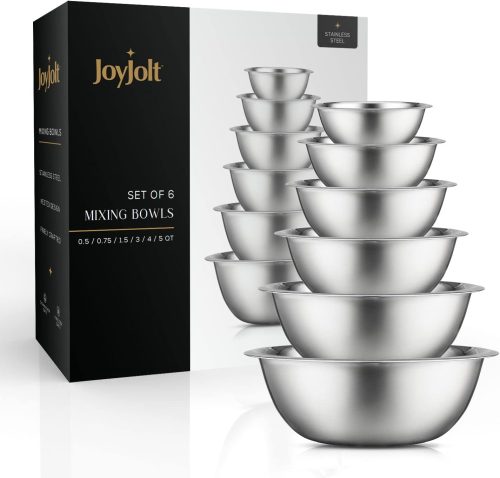 JoyJolt Stainless Steel Mixing Bowl Set of 6 Bowls. 5qt Large to 0.5qt Small Metal Bowl. Kitchen, Cooking and Storage Nesting Dough, Batter Baking Bowls - Image 2
