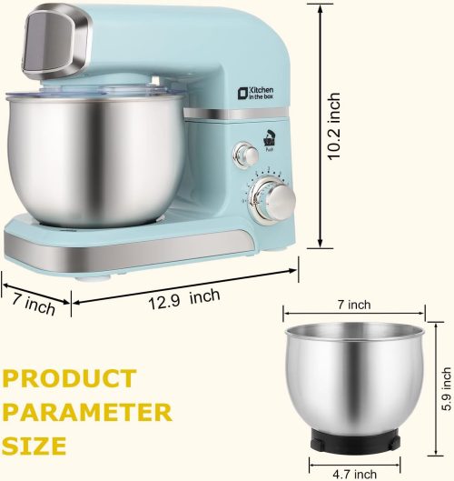Kitchen in the box Stand Mixer,3.2Qt Small Electric Food Mixer,6 Speeds Portable Lightweight Kitchen Mixer for Daily Use with Egg Whisk,Dough Hook,Flat Beater (Blue) - Image 3
