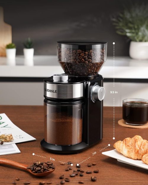 Electric Burr Coffee Grinder, Adjustable Burr Mill with 16 settings, Automatic Flat Burr Coffee for French Press, Drip Coffee and Espresso, 2-14 Cup, Stainless Steel - Image 2