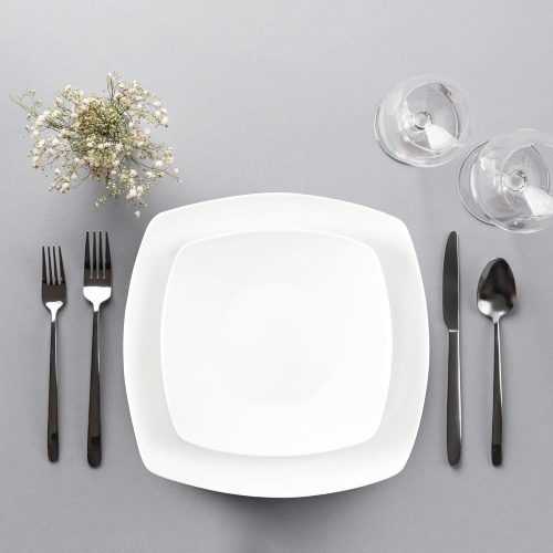 Zulay Kitchen Dishes Set for 4 - Durable 16-Piece Square Dinnerware Sets - Chip & Scratch-Resistant Porcelain Kitchen Plates & Bowls Sets - Dishwasher Safe Dish Set - Microwave Safe Plate Set - White - Image 2