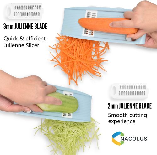 5 in 1 Mandoline Slicer for Kitchen, Vegetable Slicer Multi Blade Potato Chip, Veggie Slicer, Vegetable Cutter, Julienne Shredder and peeler For Small Job In Kitchen Blue - Image 4