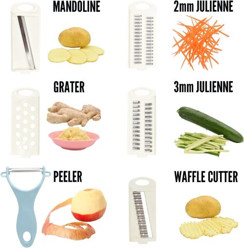 5 in 1 Mandoline Slicer for Kitchen, Vegetable Slicer Multi Blade Potato Chip, Veggie Slicer, Vegetable Cutter, Julienne Shredder and peeler For Small Job In Kitchen Blue - Image 5