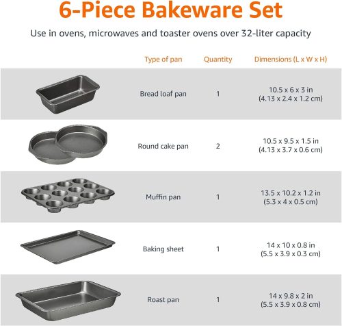 6 Piece Nonstick, Carbon Steel Oven Bakeware Baking Set, 40.5 cm x 28.5 cm x 15 cm - Image 2