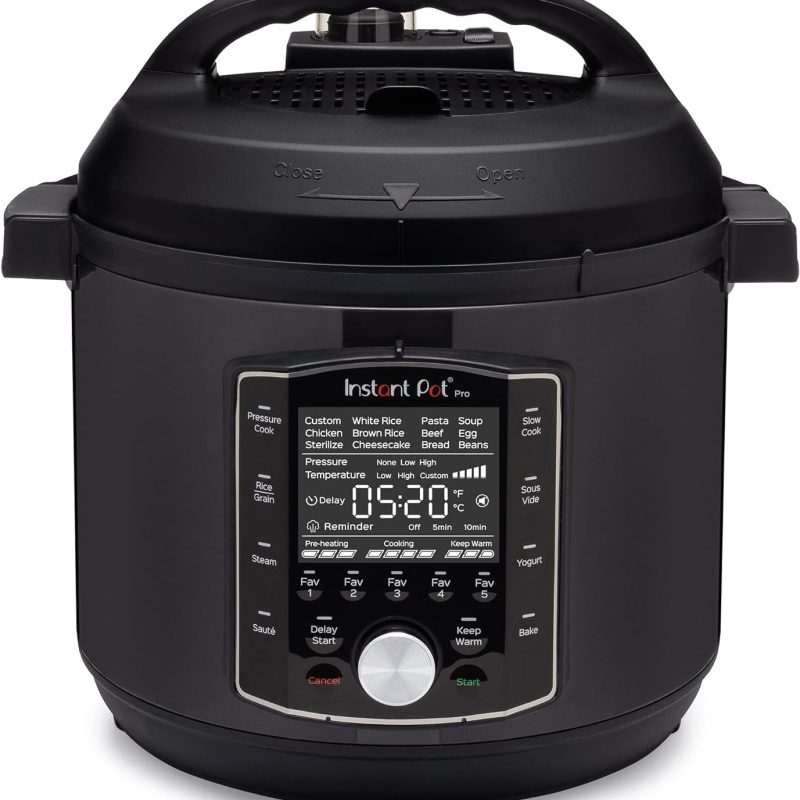Instant Pot Pro (8 QT) 10-in-1 Pressure Cooker, Slow Cooker, Rice/Grain Cooker, Steamer, Sauté, Sous Vide, Yogurt Maker, Sterilizer, and Warmer, Includes App With Over 800 Recipes, Black