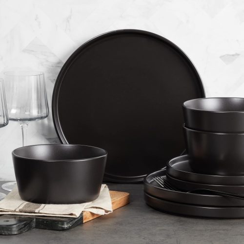 Stone Lain Coupe Dinnerware Set, Service For 4, Black Matte Visit the Stone Lain Store - Image 3