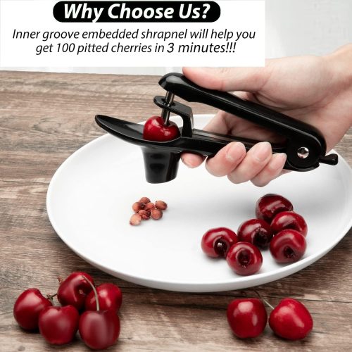 Cherry Pitter - Ordekcity Stainless Steel Cherries Corer Pitter Tool with Hand-held Push Design, Save Time & Space for Making Cherry Jam with Lock Design(Black) - Image 3