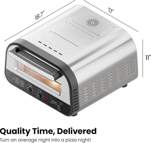 Pizza Oven - Makes 12 Inch Pizzas in Minutes, Heats up to 800°F - Countertop Electric Pizza Maker with 5 Touchscreen Presets, Pizza Stone and Peel Included - Stainless Steel - Image 2
