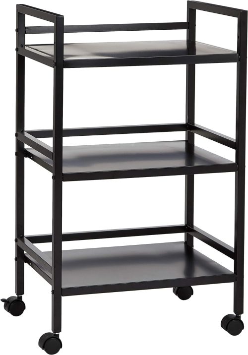 3-Tier Metal Rolling Cart, Black