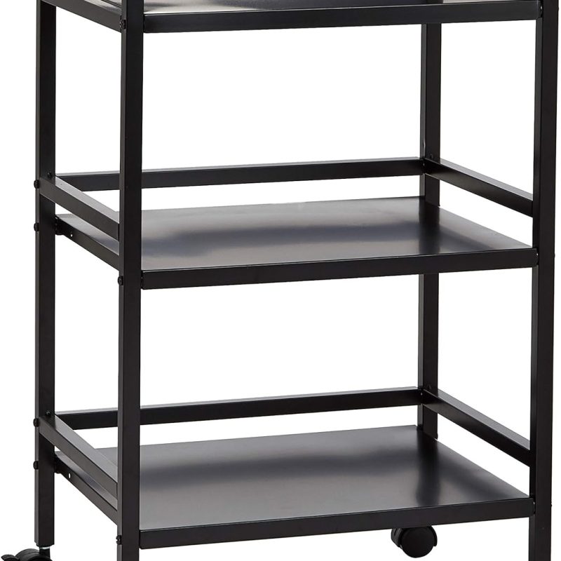 3-Tier Metal Rolling Cart, Black