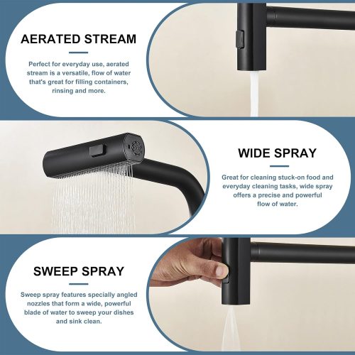Kitchen Faucet with Pull Down Sprayer, Black Waterfall Touch Single Hole Stainless Steel Kitchen Sink Faucets, Commercial Modern Single Handle Faucets for Kitchen Sinks with Pull-down Sprayer - Image 4