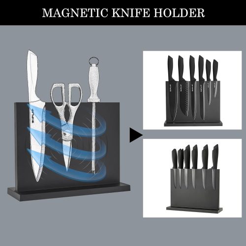 Kitchen knife set with Magnetic knife holder, 15 pieces high carbon stainless steel sharp kitchen knife set including chef's knife, bread knife, serrated steak knife set, knife sharpener - Image 3
