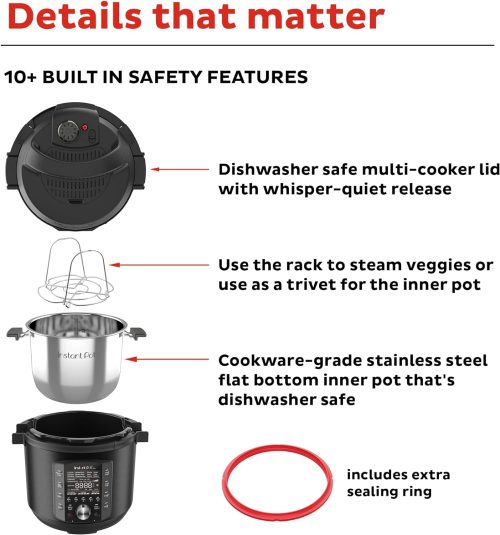 Instant Pot Pro (8 QT) 10-in-1 Pressure Cooker, Slow Cooker, Rice/Grain Cooker, Steamer, Sauté, Sous Vide, Yogurt Maker, Sterilizer, and Warmer, Includes App With Over 800 Recipes, Black - Image 2