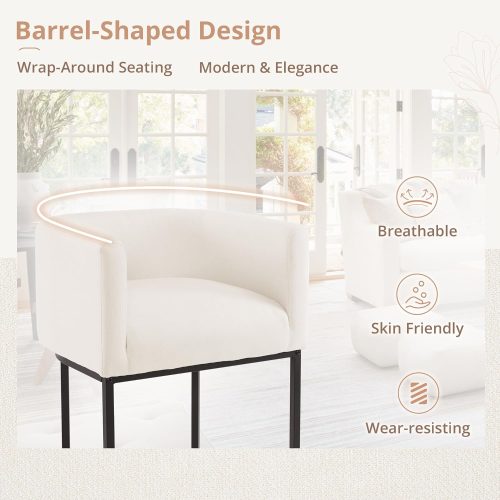 LUE BONA 27" H Counter Height Bar Stools Set of 3, Modern Barrel Counter Stools with Backrest and Arms, Black Metal Frames, Linen Fabric Upholstered Accent Barstools for Kitchen Island, Beige - Image 2