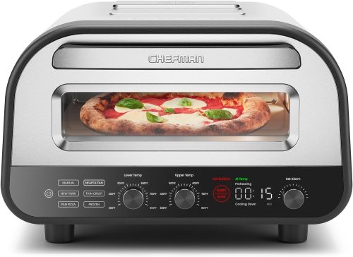 Pizza Oven - Makes 12 Inch Pizzas in Minutes, Heats up to 800°F - Countertop Electric Pizza Maker with 5 Touchscreen Presets, Pizza Stone and Peel Included - Stainless Steel
