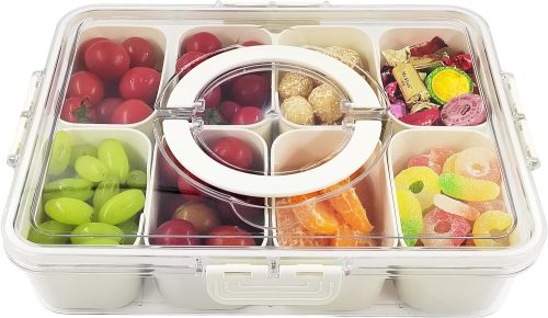 Snack Box Container, Divided Serving Tray with Lid and Handle Snackle Box Container, Snack Organizer for Adults Fruit Tray, Veggie Tray, Perfect for Party, Entertaining