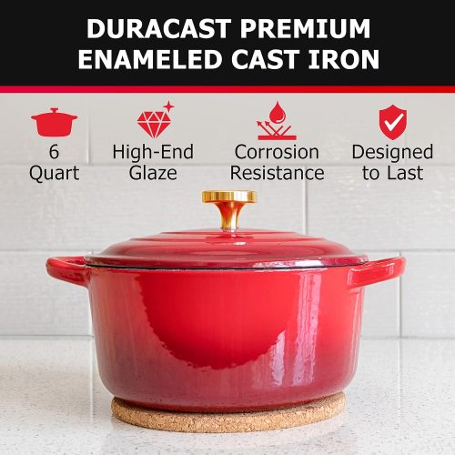Mueller 6 Qt Enameled Cast Iron Dutch Oven, Heavy-Duty Casserole Dish and Braiser Pan with Lid and Stainless Knob, Safe for All Cooktops - Image 3