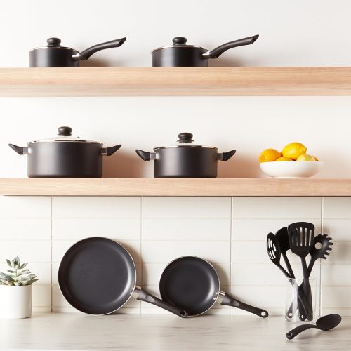 Amazon Basics Non-Stick Cookware 15-Piece Set, Pots, Pans and Utensils, Black - Image 2