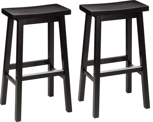 Solid Wood Saddle-Seat Kitchen Counter Barstool, 29-Inch Height, Black - Set of 2
