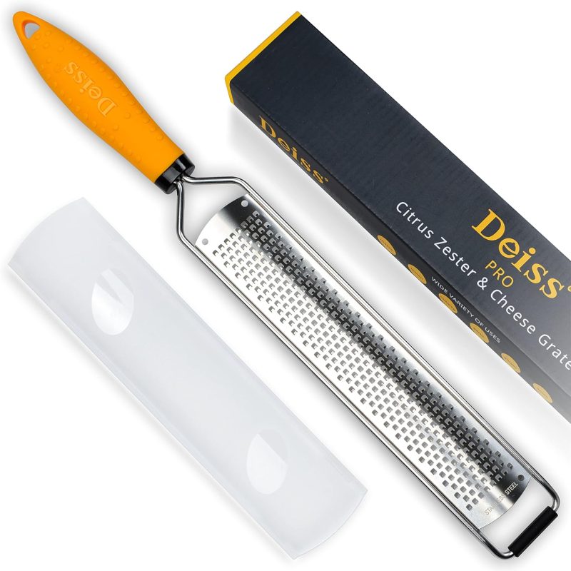 Deiss PRO Lemon Zester & Heavy Duty Cheese Grater & Vegetable Grater — Parmesan Cheese Lemon, Garlic, Nutmeg, Chocolate, Fruits, Vegetables, Ginger Grater - Cheese Shredder & Stainless Steel Grater