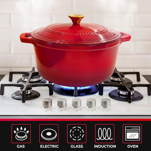 Mueller 6 Qt Enameled Cast Iron Dutch Oven, Heavy-Duty Casserole Dish and Braiser Pan with Lid and Stainless Knob, Safe for All Cooktops - Image 2