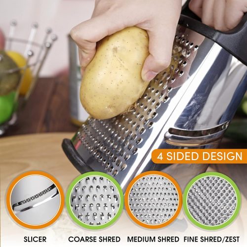 Spring Chef Professional Cheese Grater - Stainless Steel, XL Size, 4 Sides - Perfect Box Grater for Parmesan Cheese, Vegetables, Ginger - Dishwasher Safe - Black - Image 4