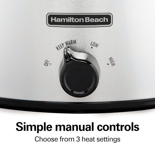Hamilton Beach 6-Quart Slow Cooker with 3 Cooking Settings, Dishwasher-Safe Stoneware Crock & Glass Lid, Silver (33665G) - Image 2