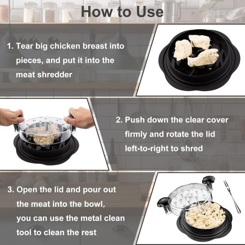 Chicken Shredder Large Chicken Breast Shredder Tool Twist with Brush&Fork, Visible Meat Shredder Machine, Strong Anti-Slip Strip, Ergonomic Handle, BPA Free, Suitable for Pork Beef Chicken - Image 3
