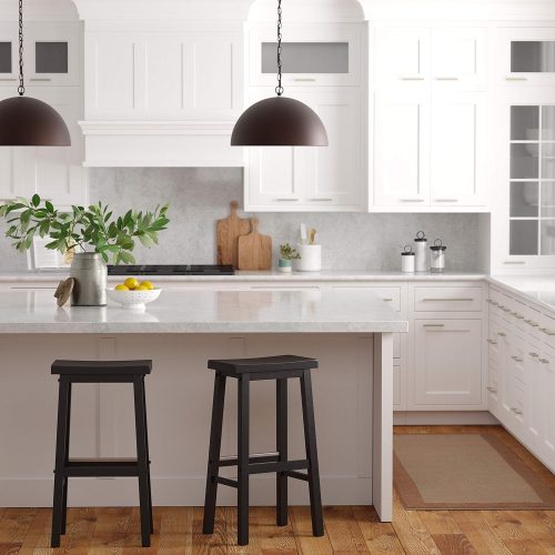Solid Wood Saddle-Seat Kitchen Counter Barstool, 29-Inch Height, Black - Set of 2 - Image 3