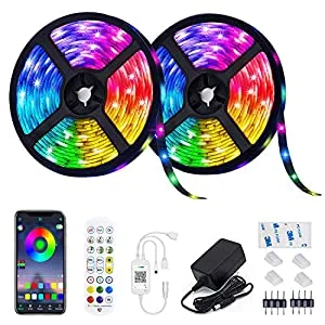 COCOCKA 32.8ft RGB LED Strip Lights, Bluetooth Color Changing LED Lights with App Control, Remote, Control Box?28Scenes?