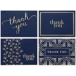 100 Thank You Cards Bulk ? Thank You Notes, Navy Blue & Gold ? Blank Note Cards with Envelopes ? Perfect for Business?