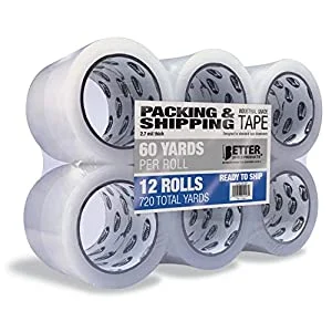 12 Pack Clear Heavy Duty Packing Tape, Shipping Tape Rolls, Commercial/Industrial Grade, by Better Office Products, 2.7?